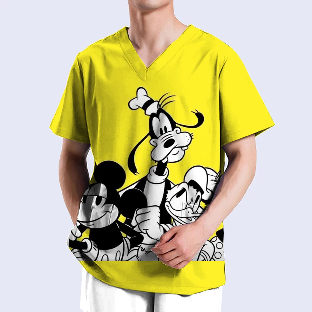 thumbnail image 1 of Camiseta de enfermería con estampado de Minnie y Mickey de Disney para hombre, tops casuales, manga corta, bolsillo con cuello en V, uniforme para mujer neutral, 1 of 5