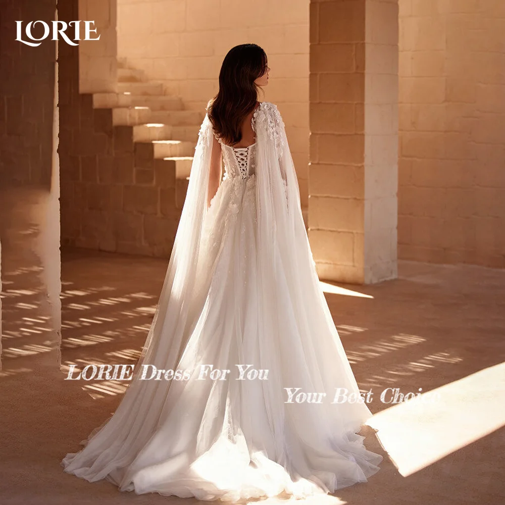 LORIE Elegant Lace Wedding Dresses Appliques Strapless A-Line Shawl Luxury Cloak Sweetheart Bridal Gown Customized Bride Dresses 3