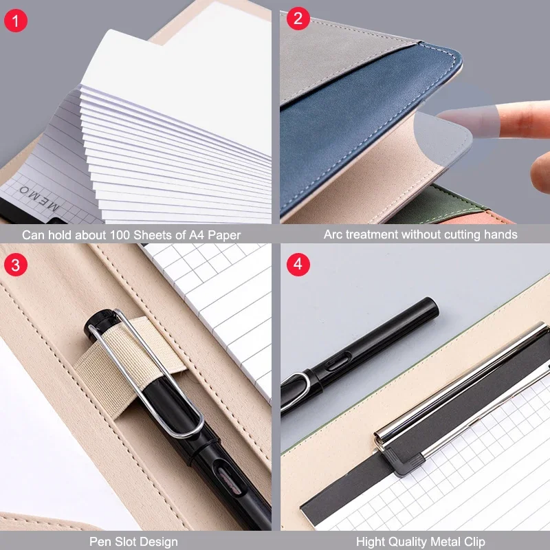 Padfolio 폴더 패드, 클립보드 쓰기 문서 계산기, 파일 스플라이스, 비즈니스 미팅, 사무실 PU 가죽