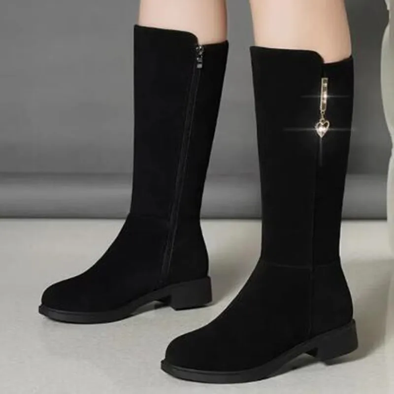 2026 New Women Warm Plush Snow Boots Casual Flat All-match Cotton Fashion Side Zipper Winter Shoes Thigh High Boot Botas Mujer 4