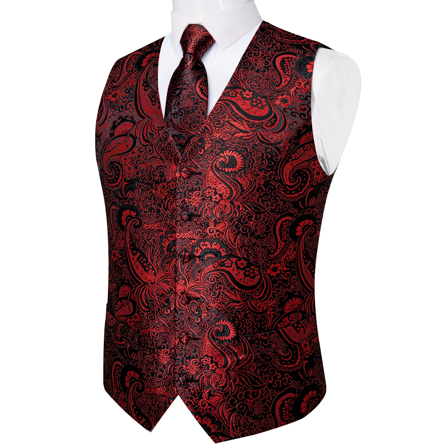 Ensemble Gilet Homme 3 Pièces – Gilet, Cravate, Pochette – Paisley Ou Uni – Tailles M à XL