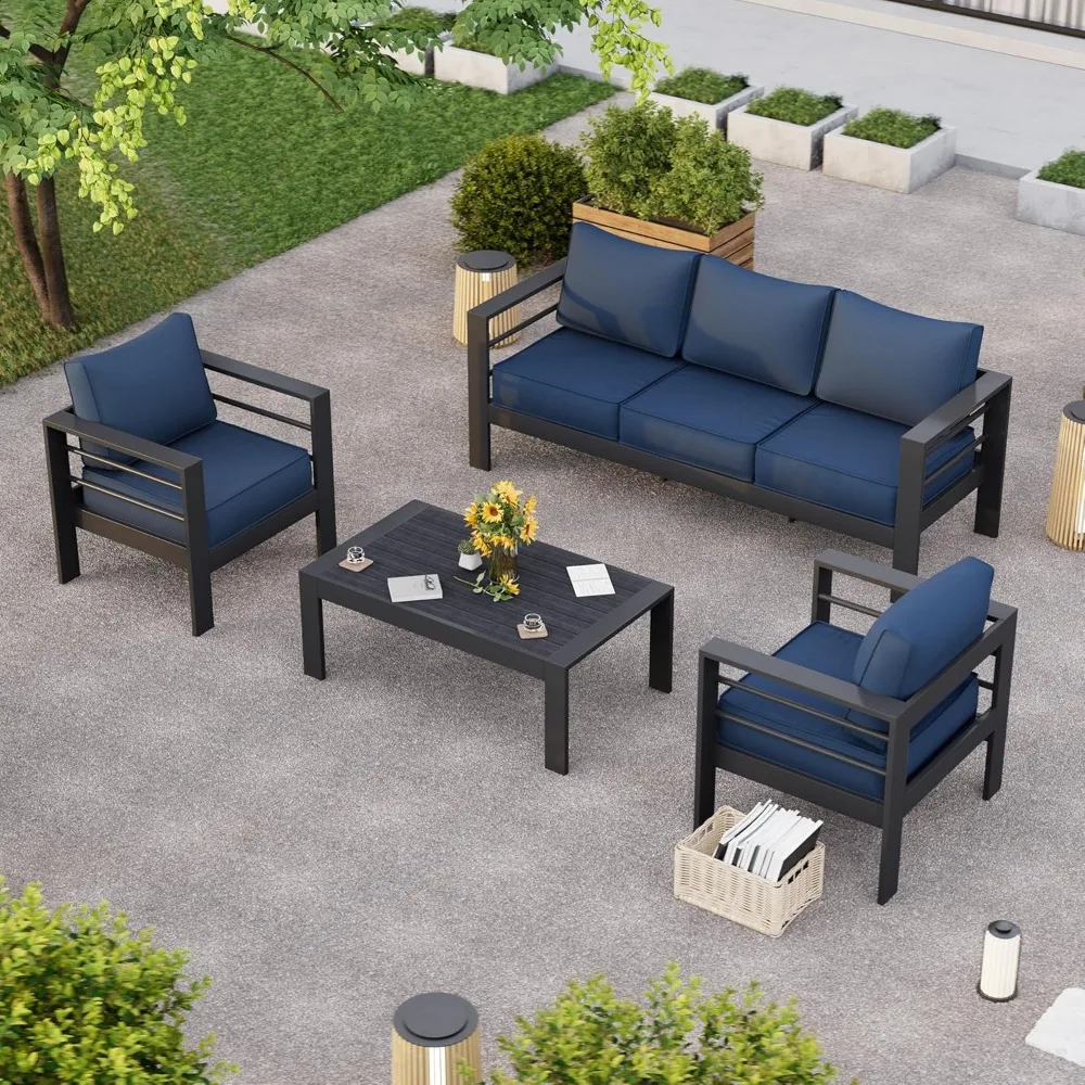 Aluminum Patio Furniture Set, 6 Piece Metal Outdoor Furniture Set with Waterproof Covers for Backyard Garden
