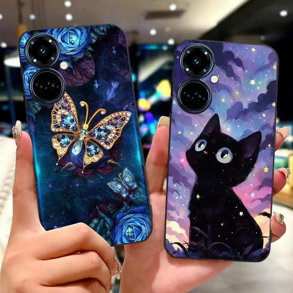 Silicone Cute Cat Luxury Flowers Shockproof Bumper Back Cover Case