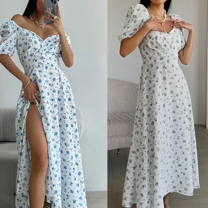 

Dopamine Dressing 2024 New Women's Sexy V-Neck Bubble Sleeves French Elegant Floral Dress For Women