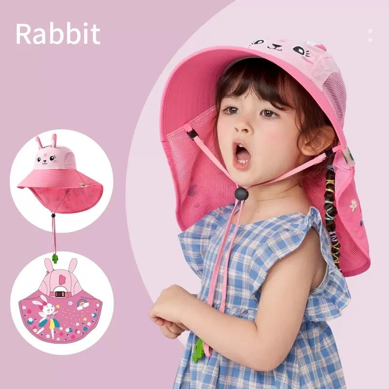 Sommer Kinder Sonnenhut Outdoor Hals Ohr Abdeckung Anti UV Schutz Strand Kappe Kind Junge Mädchen Reise Flap Cap Für 1-19_voghion.com