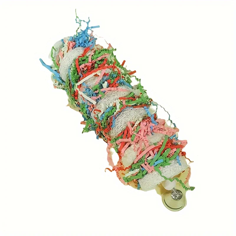 Natural Loofah Chew Toy for Parrots, Intelligent Shredding Toy with Random Colors, Fun Bird Enrichment