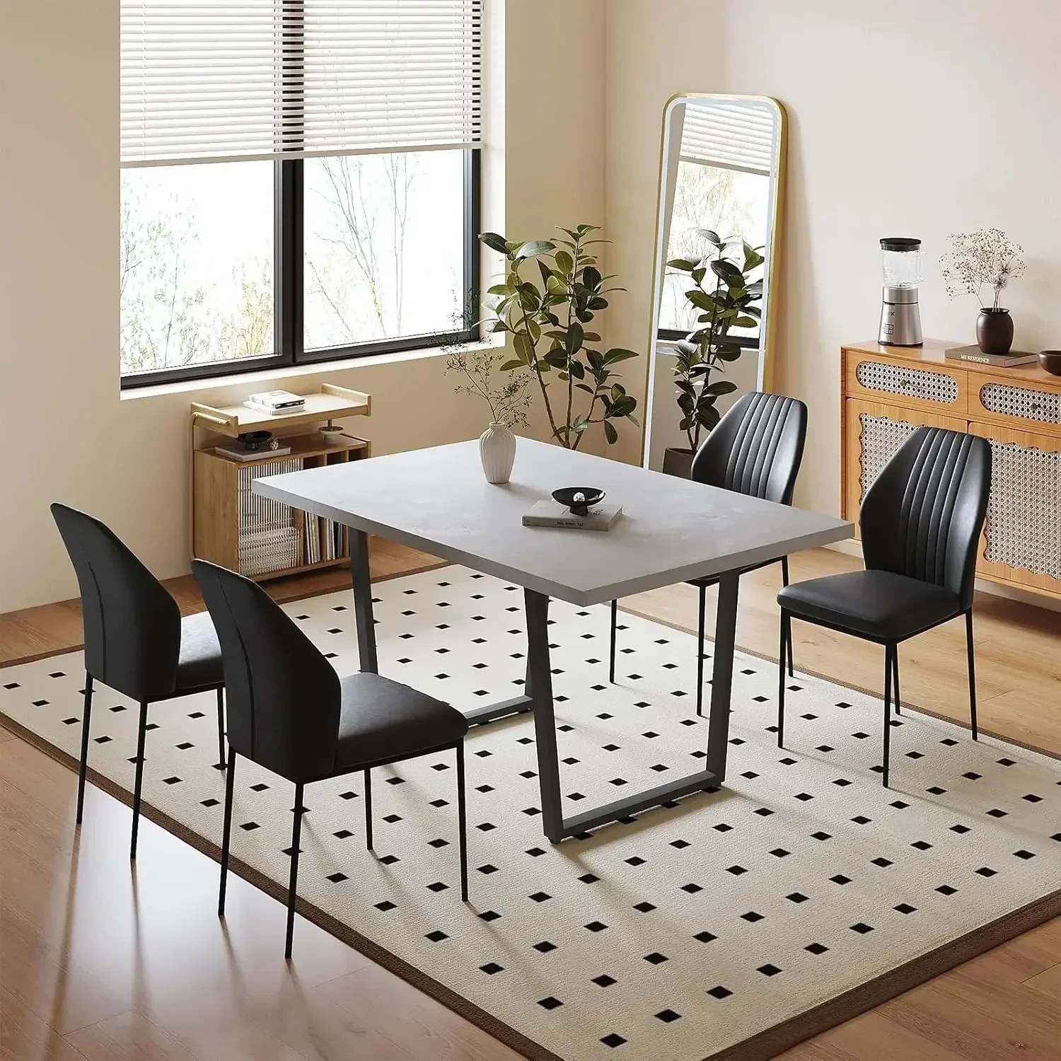 3 Piece Dining Table Set with Gray Bench, 42.9 Inch Modern Kitchen Table with Right Seat Corner Bench and 43.3 Inch Bench