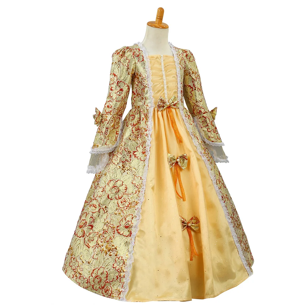 Children Blue and Pink Floral Brocade Girls Victorian Dress Kids Brithday Party Dress Historical Victorian Costume for Child girls dress