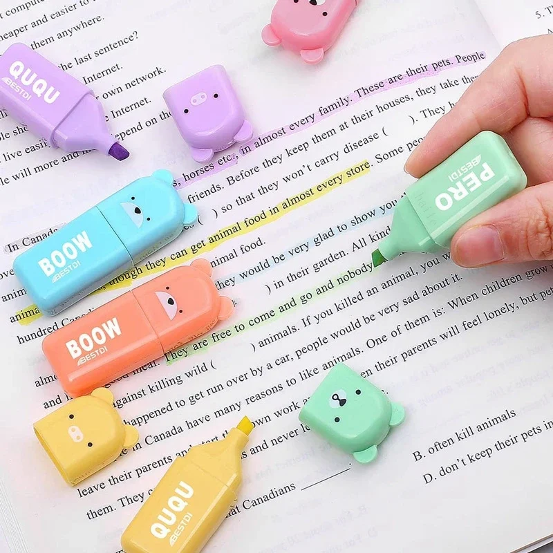 Cute Cartoon Mini Highlighter Pens Kawaii Pastel Colors Manga Markers Scrapbooking Diary Highlighter Stationery 6pcs/Set Highlighter Marker Highlighter Pen Marker Pen