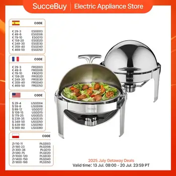 SucceBuy Set da buffet per scaldavivande con piano arrotolato, 6 Qt, confezione da 2, scaldavivande in acciaio inossidabile con 2 padelle a grandezza naturale, rotondo, scaldavivande per catering 1