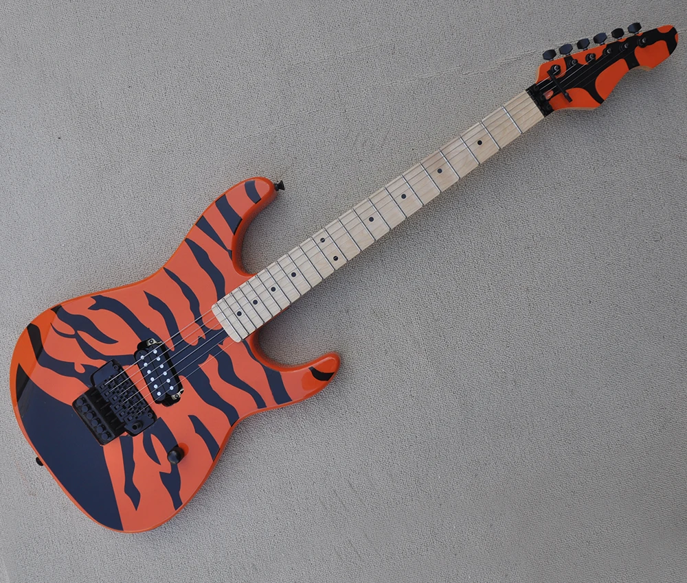 

6 Strings Orange Electric Guitar with Special Sticker,Tremolo Bridge,Maple Fretboard,Customizable