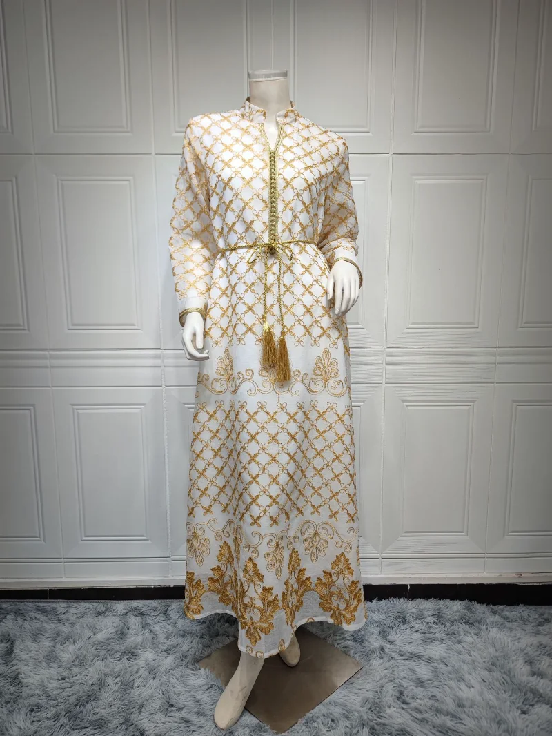 Muslim Abaya Dress Embroidered Mesh Robe Femme Musulman Elegant Fashion Ladies Dress for Middle East Dubai Saudi Arabia