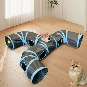 3882-184e65.jpg Blue Three Ways Pet Play Tunnel Cubes Foldable Drill Barrel Bending Cat Kitty Indoor Tent Kitty Training Interactive Fun Toy