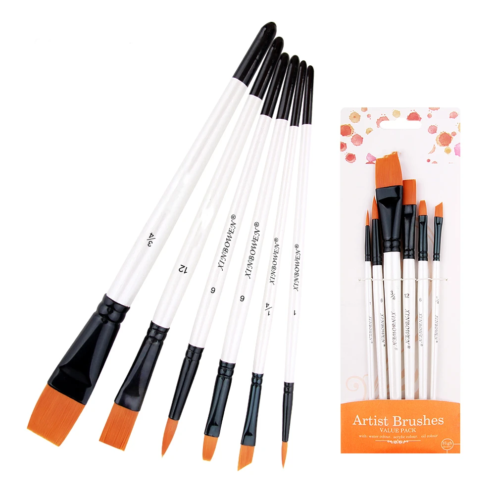 

6PCS White Pen Holder Nylon Hair Watercolor Brush Pen DIY Graffiti Painting Art Pen Portable Oil Painting Brush For Students