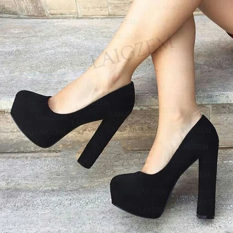 

Женские босоножки ручной работы DOHBANER, туфли-лодочки из искусственной замши на массивном каблуке с круглым носком, обувь большого размера 43, 45, 47, 52