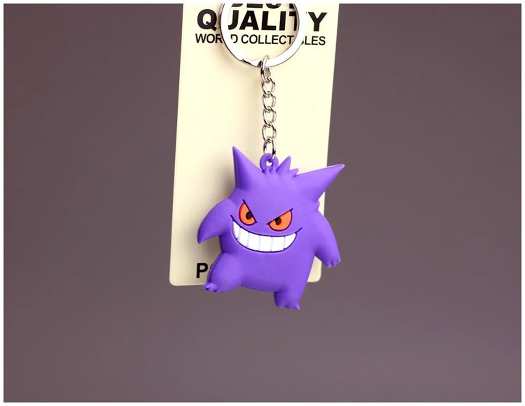 Pokemon Pikachu Anime Key Chain Abra Gengar Porygon Alloy Silicone Keychain Accessories Pendant Bag Key Ring Birthday Gifts