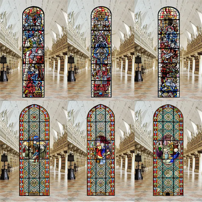 

Windows Privacy Film Church Style Stained Glass Window Stickers Static Cling Decorative Frosted Window Films Customized Size