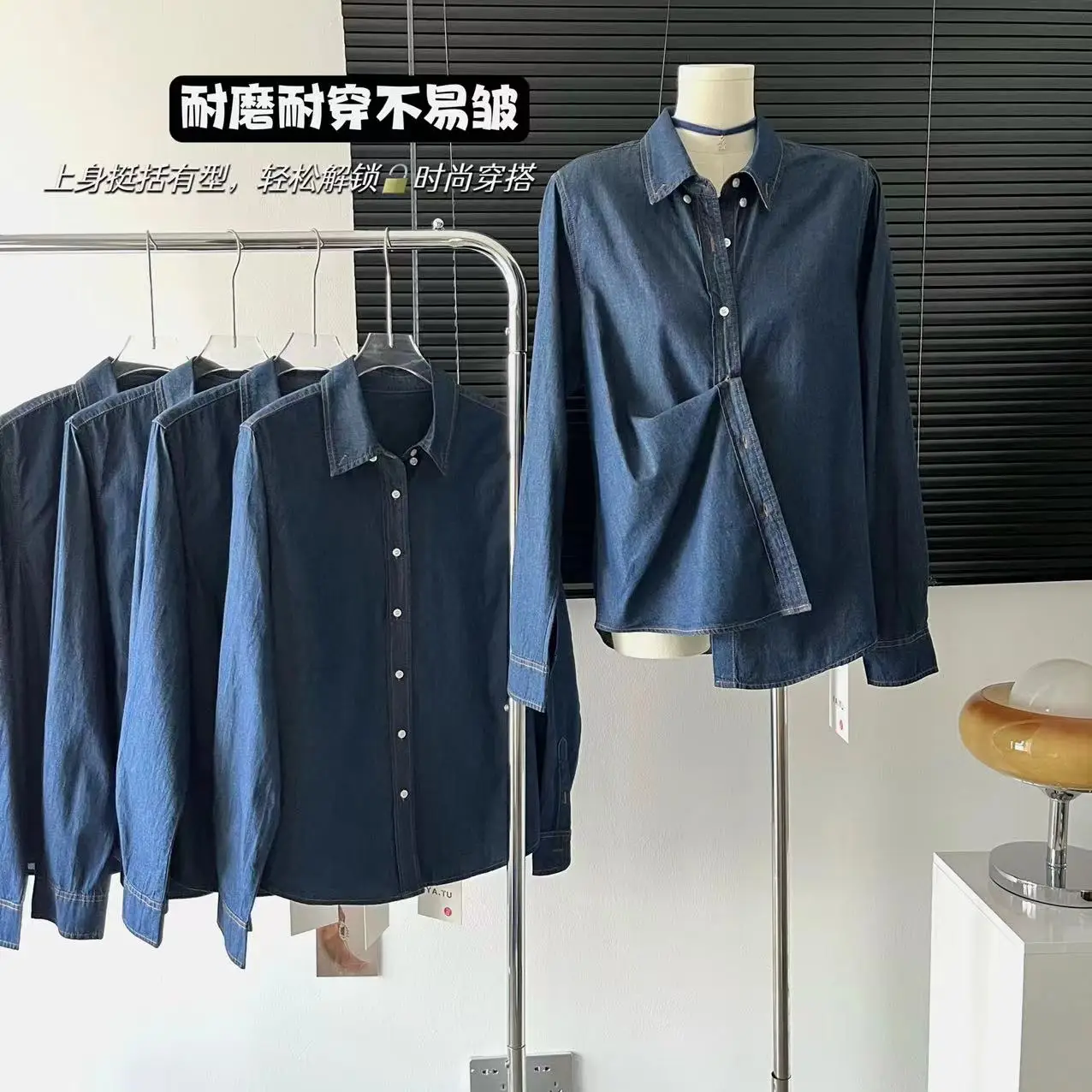 2023 New Spring Korean Style Fashion Vintage  Women Blue Denim Long Sleeve Shirts Tops Z144