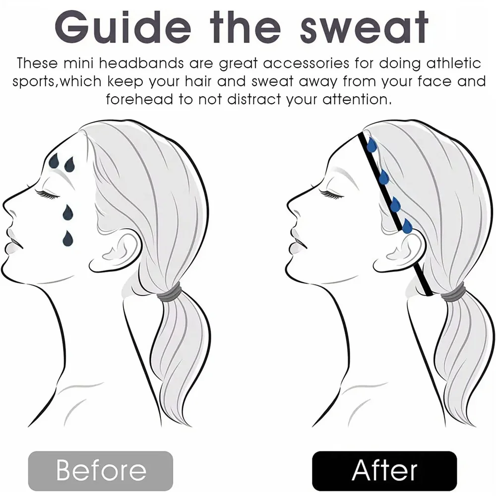 Description Picture 5 of item4 Pieces Non-Slip Elastic Sport Headband Black Stretchy Hair Band Sports Yoga Running Headband For Women Girls