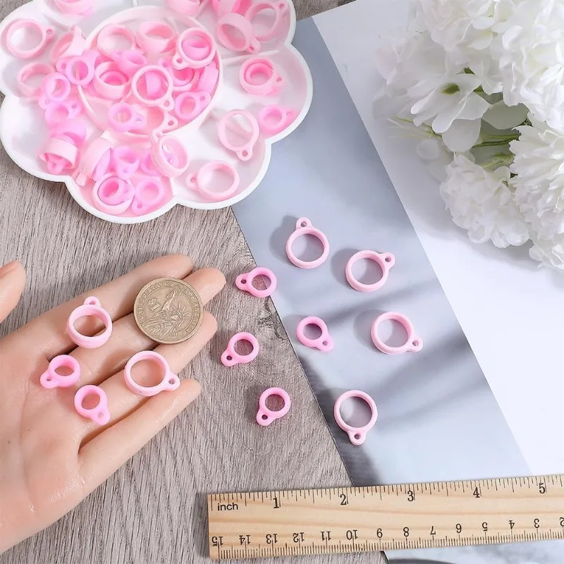 1 Box 60PCS Anti-Lost Silicone Rubber Rings 2 Sizes Pink Holder Silicone Pendant Multipurpose Adjustable Cases 8/13mm Necklace