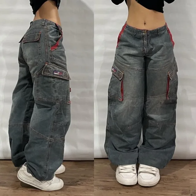 Streetwear Fashion New Multi-pocket Washed Baggy Jeans Men And Women Y2K Hip-hop Harajuku Casual Gothic High Waist Wide Trouser 1