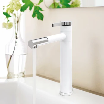 Kitchen 360° Rotatable Tap Bathroom High Washbasin Mixer Tap White Single Lever Mixer Tap for Bathroom Brass 4