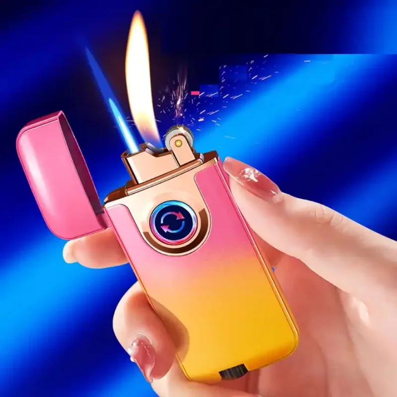 

Creative Double Flame Butane Torches Lighter Refillable Jet Flame Gradual Color Direct Impact Open Flame Switched Lighters