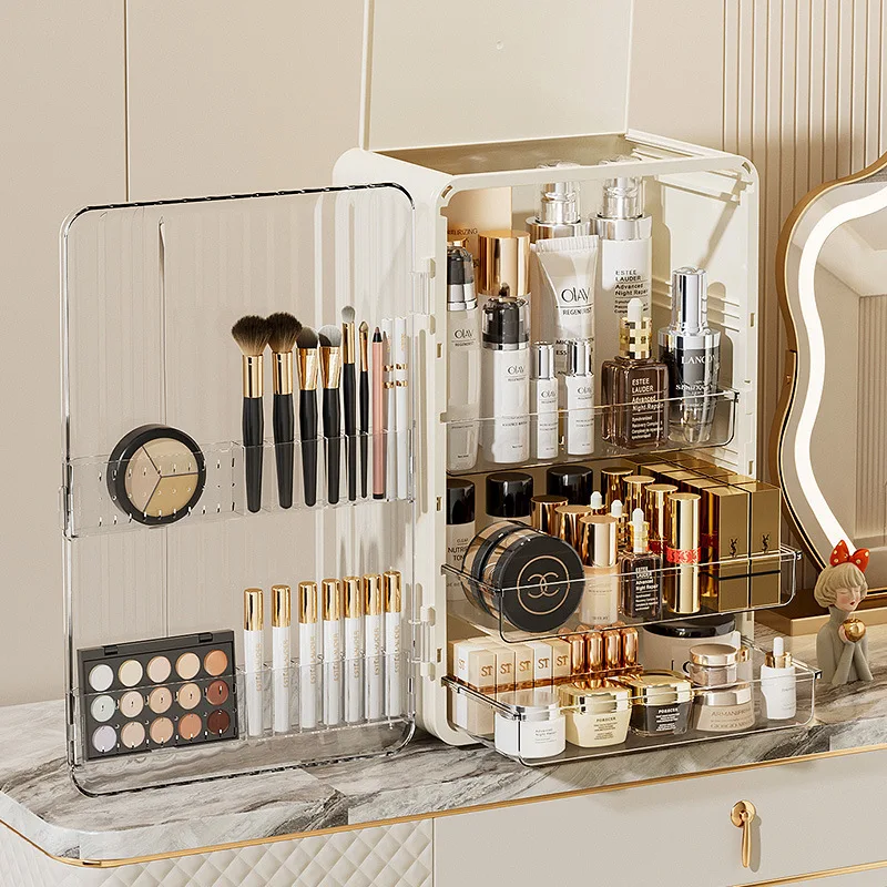 Large Capacity Dustproof Cosmetics Storage Box Magnetic Door Bedroom Table Makeup Storage Case Luxury Skincare Organizer 2