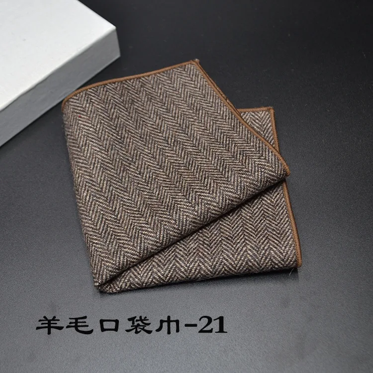 23*23CM New Vintage Wool Pocket Square Plaid Black Handkerchief Men's Business Suit Tie Accessories Scarf Hankies Tuxedo Cravat