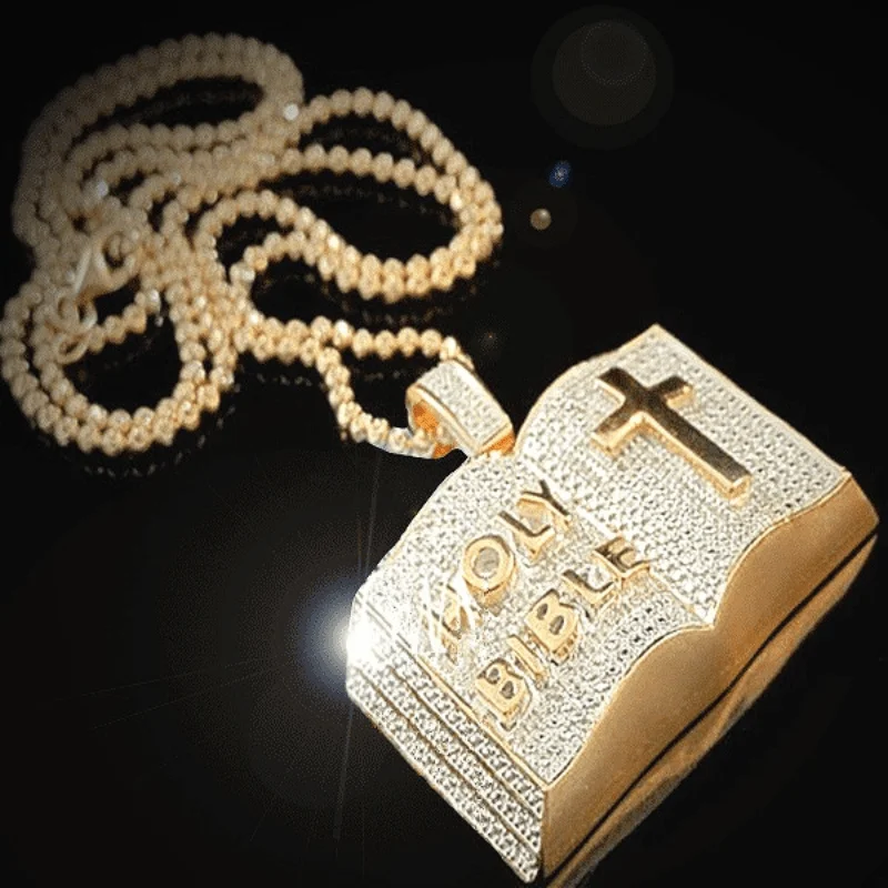 

Fashion Gold Hip-hop Cross Bible Religion Ice Hip-hop Artificial Diamond Men's Punk Pendant Necklace