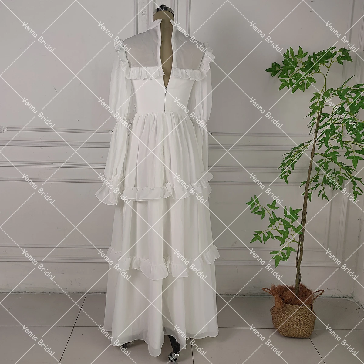 fitted lace wedding dress Bridgerton Inspired Cream Regency Era Dress with Chiffon Ruffle