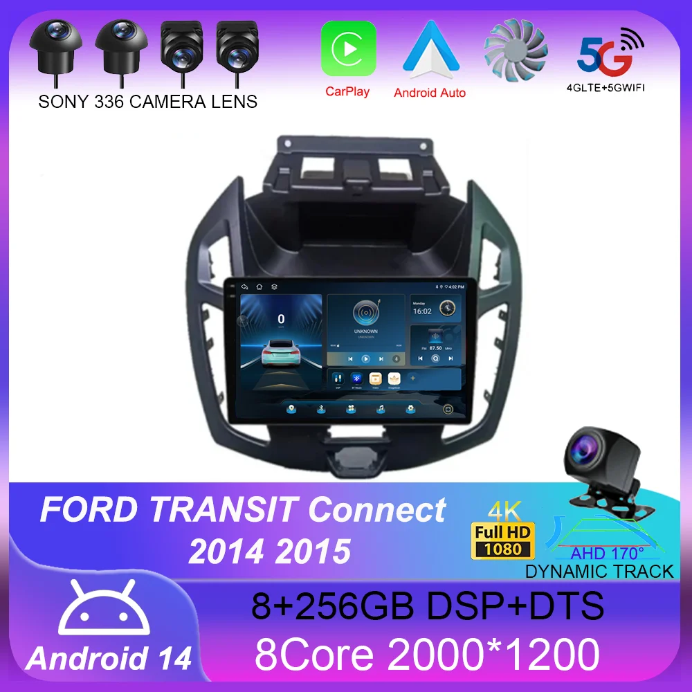 9 "Radio Android 14 Audio per FORD TRANSIT Connect 2014 2015 CarPlay WITSON multimidia Automotivo GPS WIFI BT DSP Car Stereo 4G