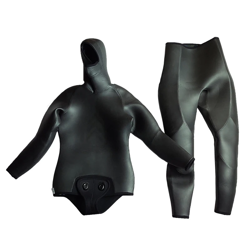 3.5MM Neoprene Spearfishing Wetsuit with Hooded, 2 Pieces Long Sleeve Camouflage Hunting Free Diving Suit Smooth Skin Lining