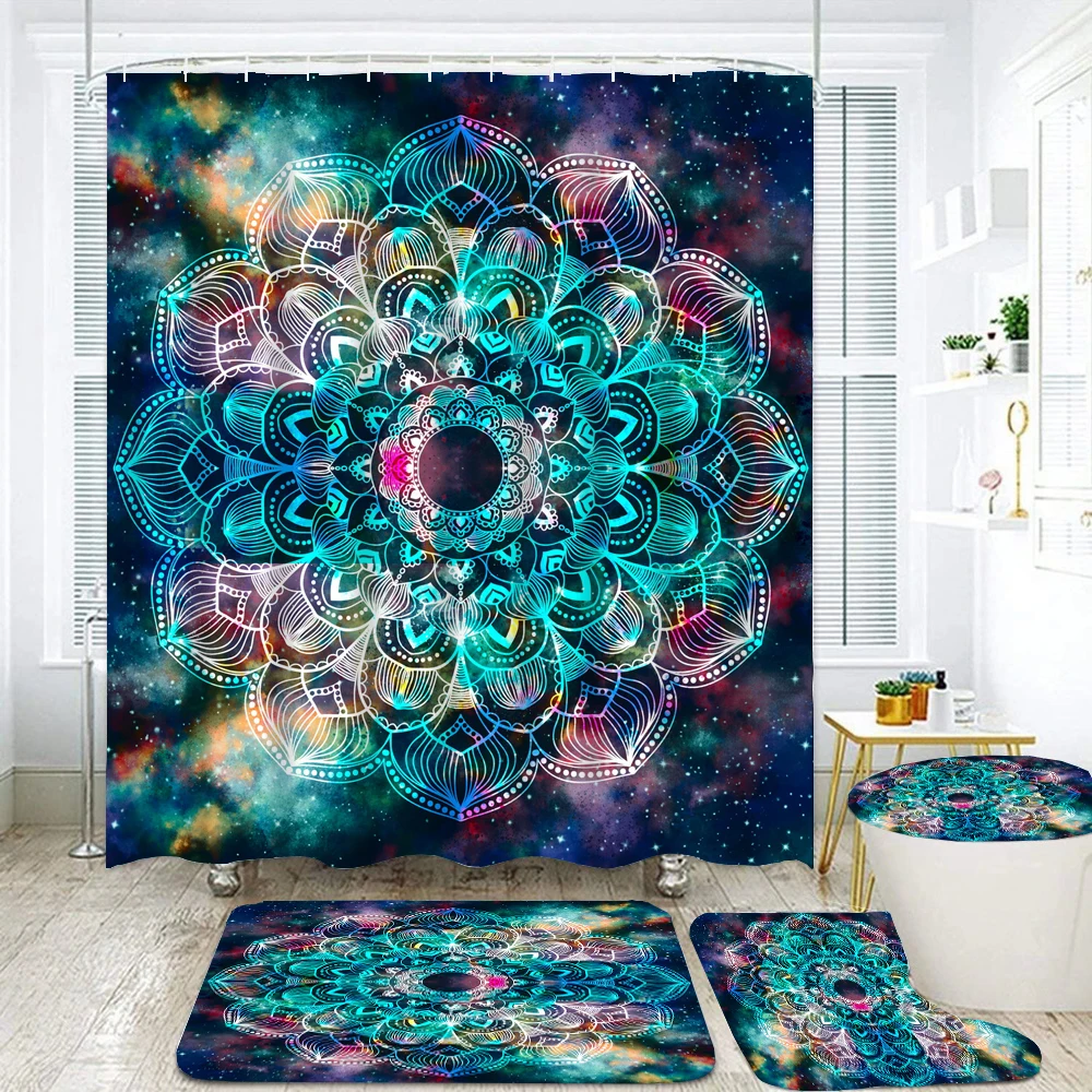 

Datura Pattern Shower Curtain Waterproof Fabric Bathtub Mandala Bathroom Curtain Set Non-Slip Mat Rug Carpet Toilet Cover Decor