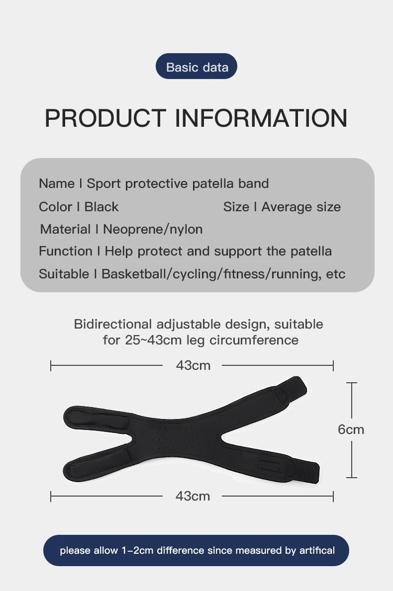 1/2 Stück verstellbare Kniestütze Knie Patella Sleeve Wrap Cap Stabilisator Sport Knie atmungsaktiver Schutz Patellagürtel – Detail 7