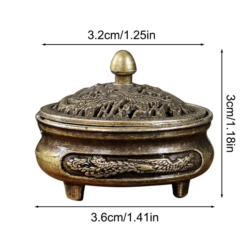 Dragon Phoenix Mini Incense Burner - Three-Legged Aromatherapy Pot with Non-Stick Powder Tray, Traditional Chinese Design