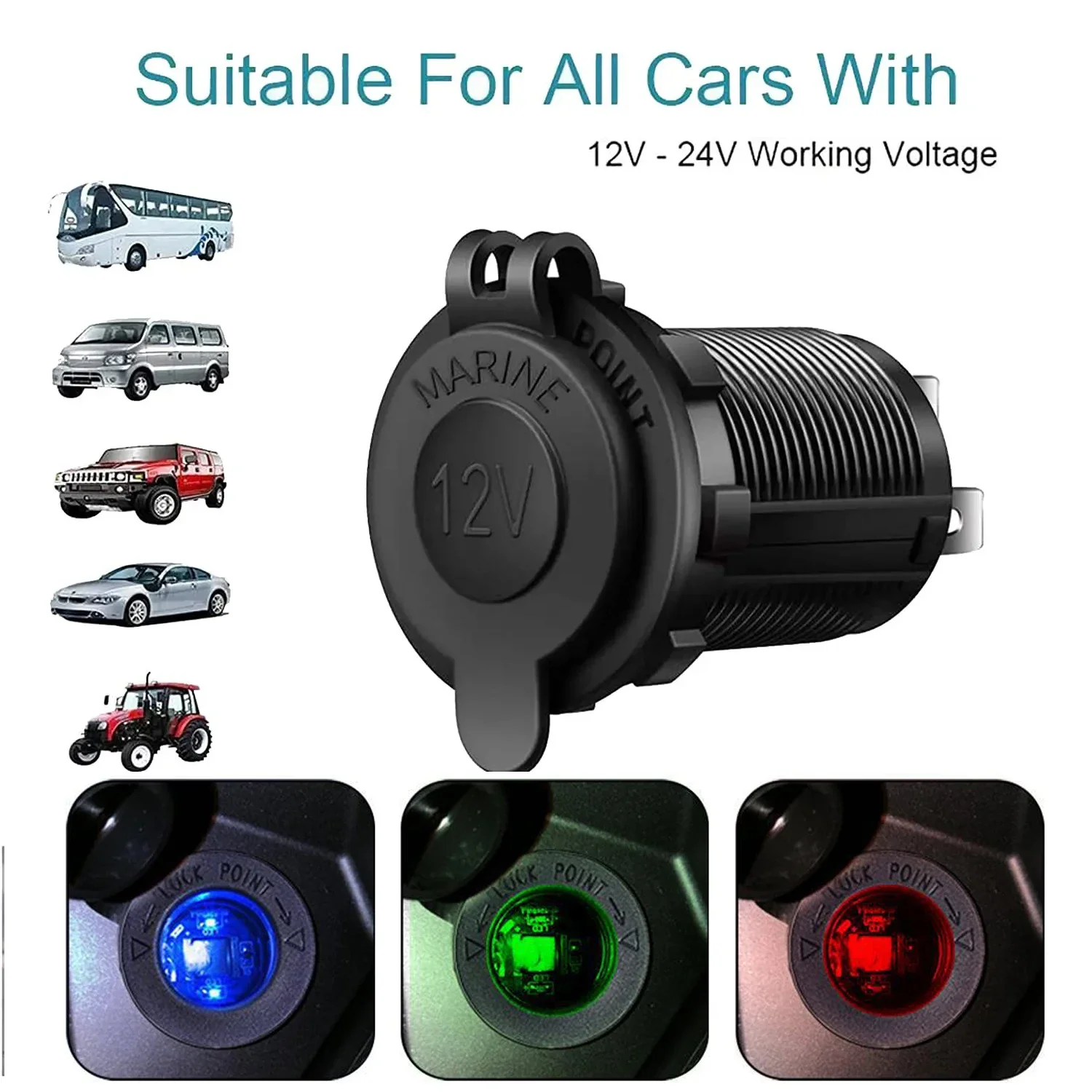 12V-Car-Cigarette-Lighter-Socket-Waterproof-Dustproof-Auto-Boat ...