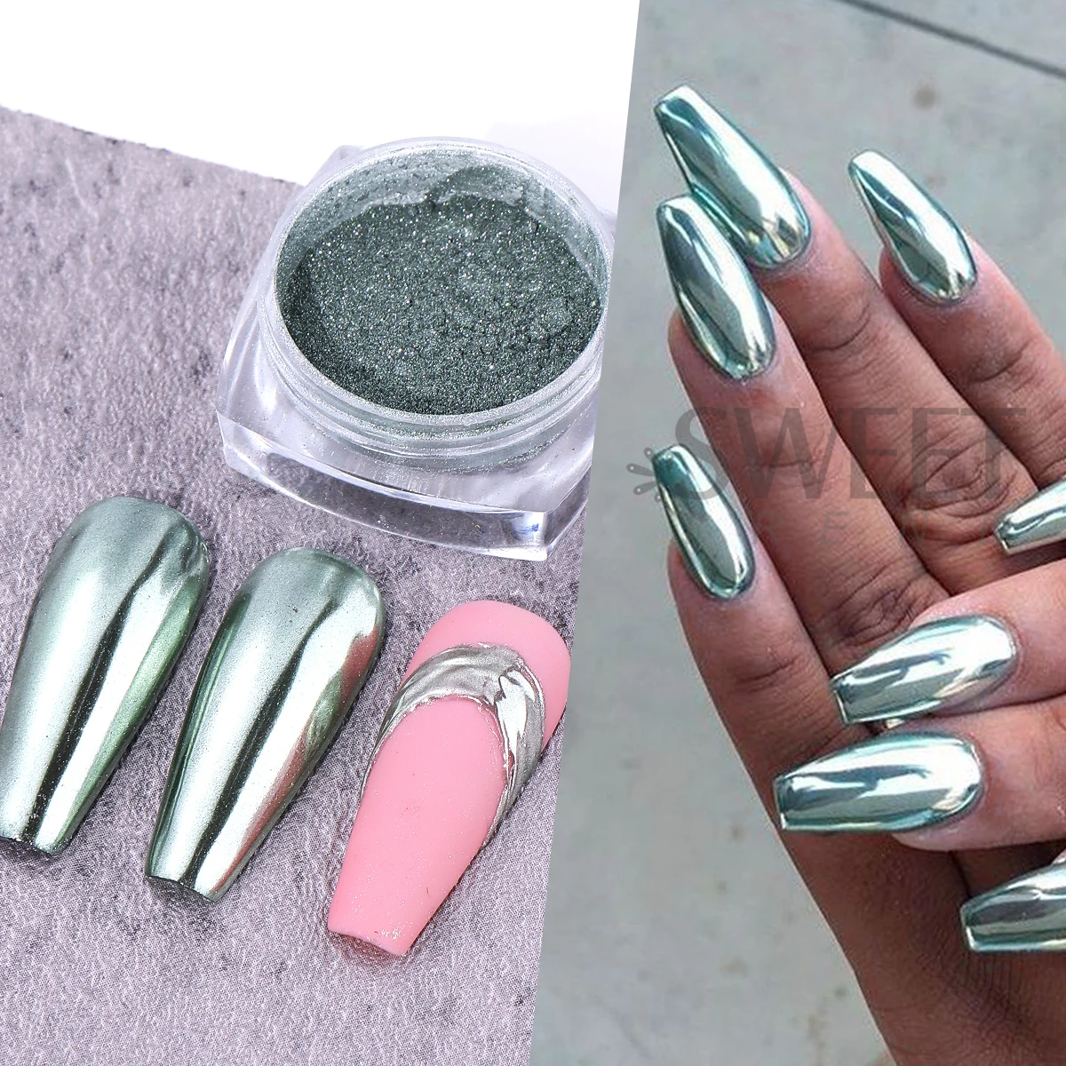 6 Colors Y2K Metallic Matte Mirror Nail Glitter Powder Punk  Purple Blue Green Chrome Pigment Metal Charm Manicure Decor Flash