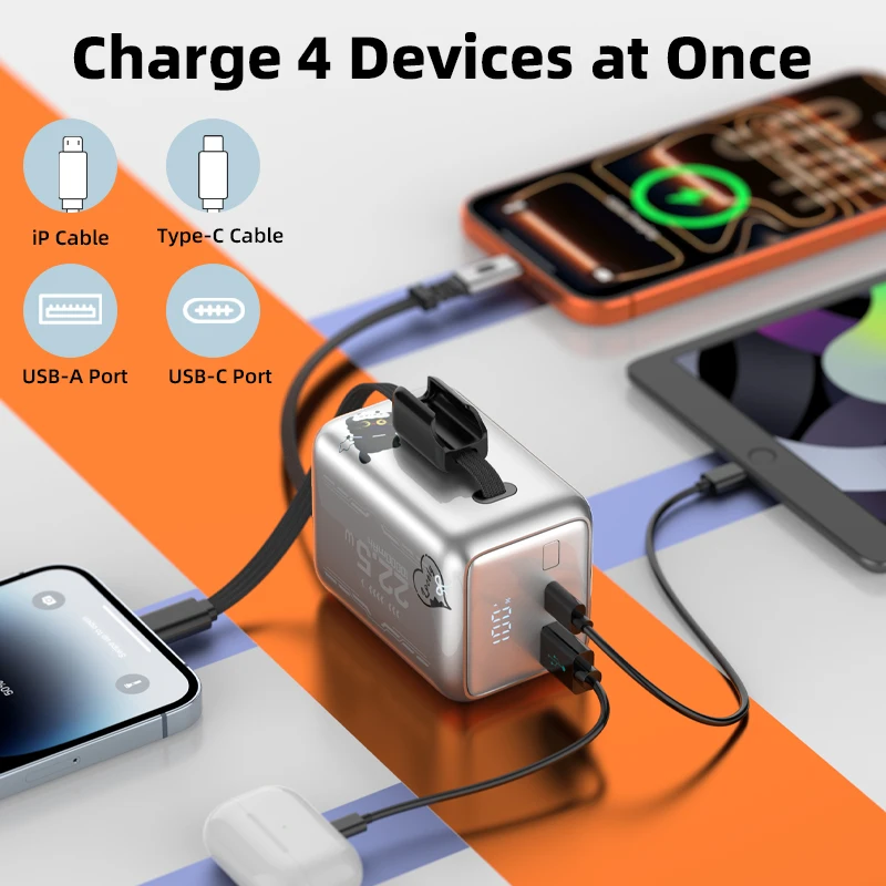Power Bank da 10000mAh con Ricarica Rapida PD 22.5W, Caricabatterie Portatile con Cavo USB-C Integrato, Batteria Esterna per iPhone Xiaomi Samsung - Image 5