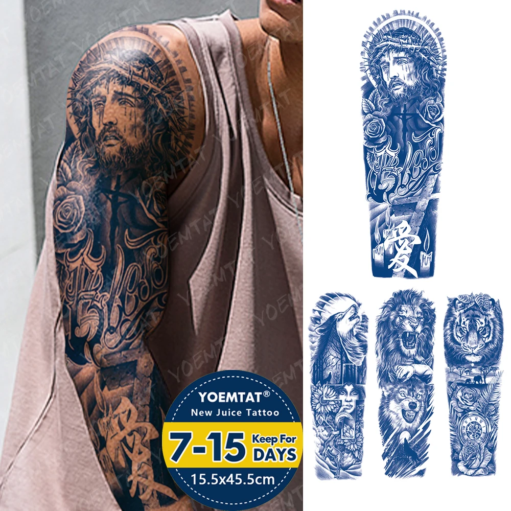 Semi-Permanent Herbal Large Arm Tattoos Jesus Cross Text Word Waterproof  Temporary Tattoo Stickers Lasting Fake Tatto Women Men - AliExpress, image size:1000x1000