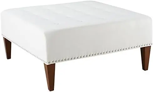 Ottoman, off-white Linen Blend, Hand Tufted, Hand-Applied Nailheads Pedicure Pedicure spa foot bath молочко для мацерации рук spa hand bath