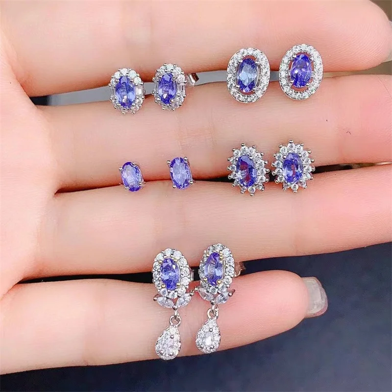 925 Silver Natural Tanzanite Stud Earrings for Women Natural Genuine Gemstone with Certificate Fine Birthday Gift Lady Girl