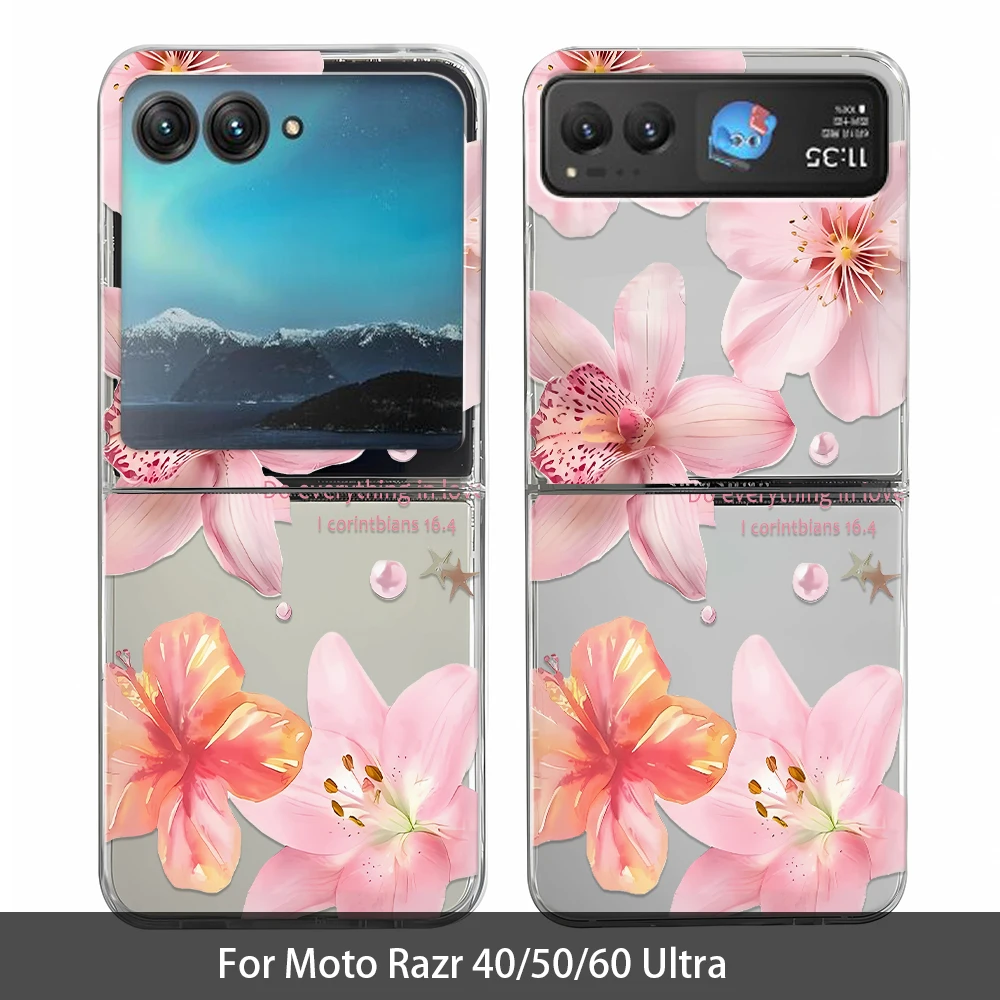 Fashion Pink Sakura Clear Folding Phone Case - Elegant Bumper Cover