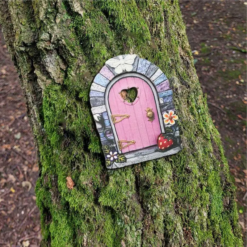 Fairy Door Wooden Mini Elf Fairy Door Fairy Garden Art Doors Garden Miniatures Ornaments for Fairy Home Tree Indoors or Outdoors 2