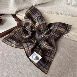 Oversized Comfort Hair Ties: Women's Spring 2025 Edition - Gentle, Flexible Hair Bands (Brown plaid scarf hair tie)
