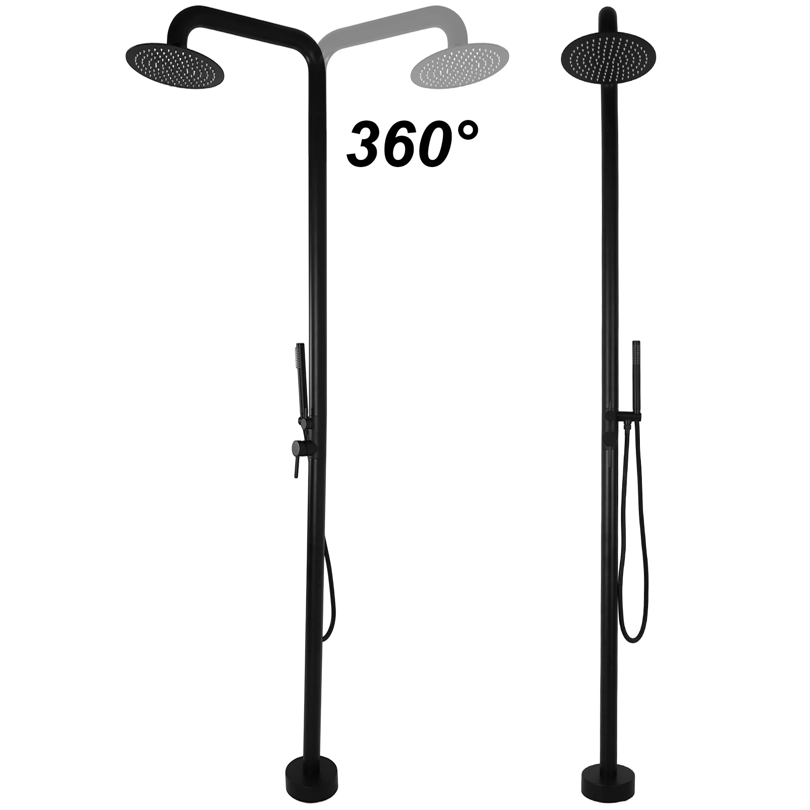 2-Function Height Adjustable Outside Showers Floor Mounted Matte Black Shower Kit with Showerhead for Yard Beach Poolside Garden