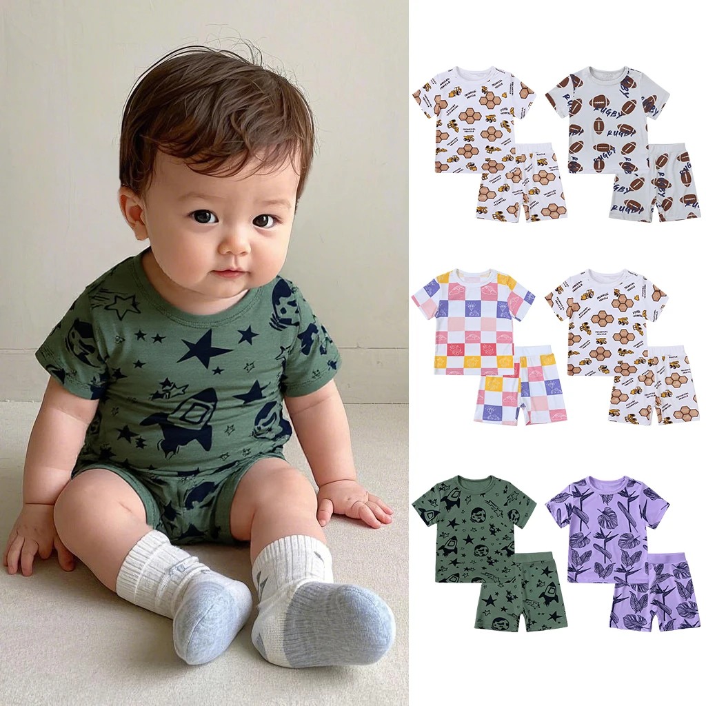 Kinder Kurzarm Anzug Baby Jungen Mädchen Kleidung Bambus Faser Kleidung Sets Voller Druck Nachtwäsche Kostüm Für Kinder