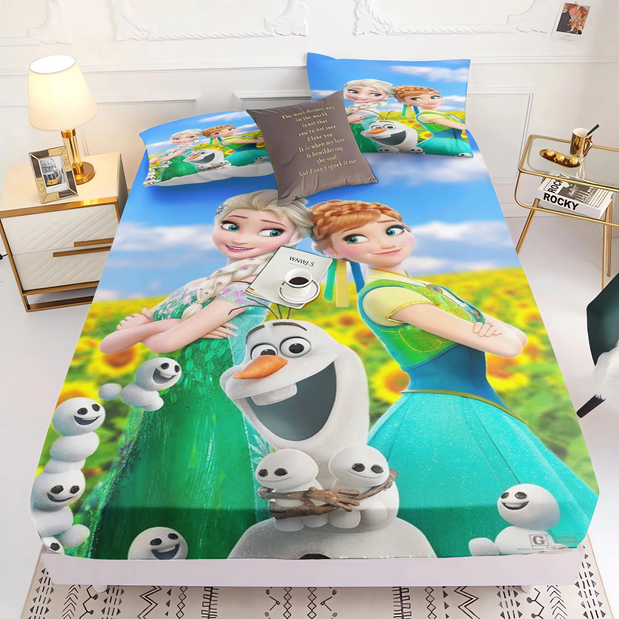 

Frozen 100% Polyester Fitted Sheet Bedding Set 2/3pcs Plush Anime Home Decor With Pillowcase