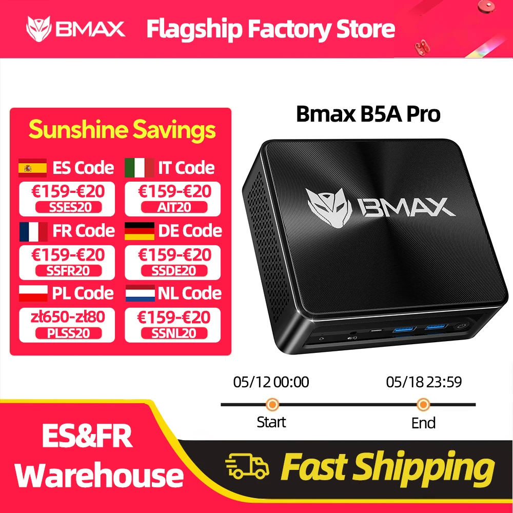 BMAX B5A Pro AMD Ryzen7 5825U 5700U Processor AMD Radeon Graphics 16GB(Support Max 64GB) DDR4 512GB NVMe SSD Windows 11