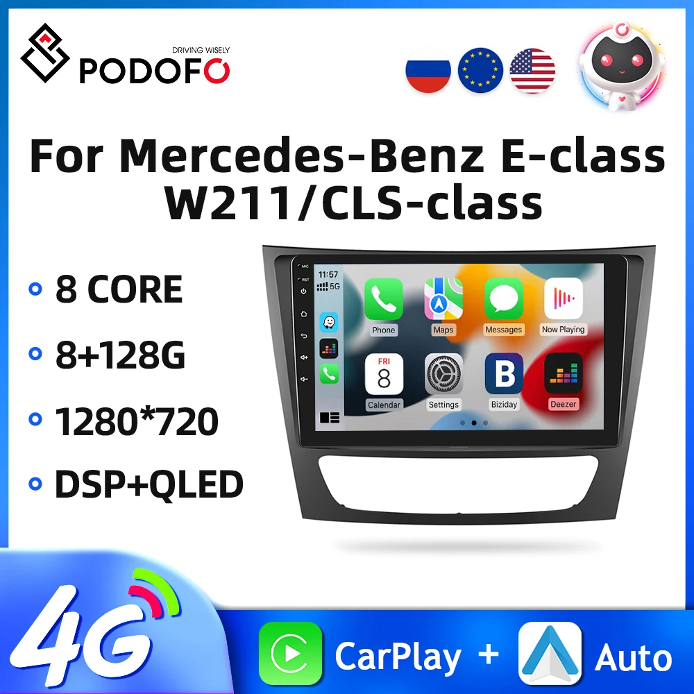 

Автомагнитола Podofo, 2DIN, Android, Автомобильный мультимедийный плеер для Mercedes-Benz E-class W211/CLS-class 2005-2008, GPS, Wi-Fi, 9 дюймов, автостерео